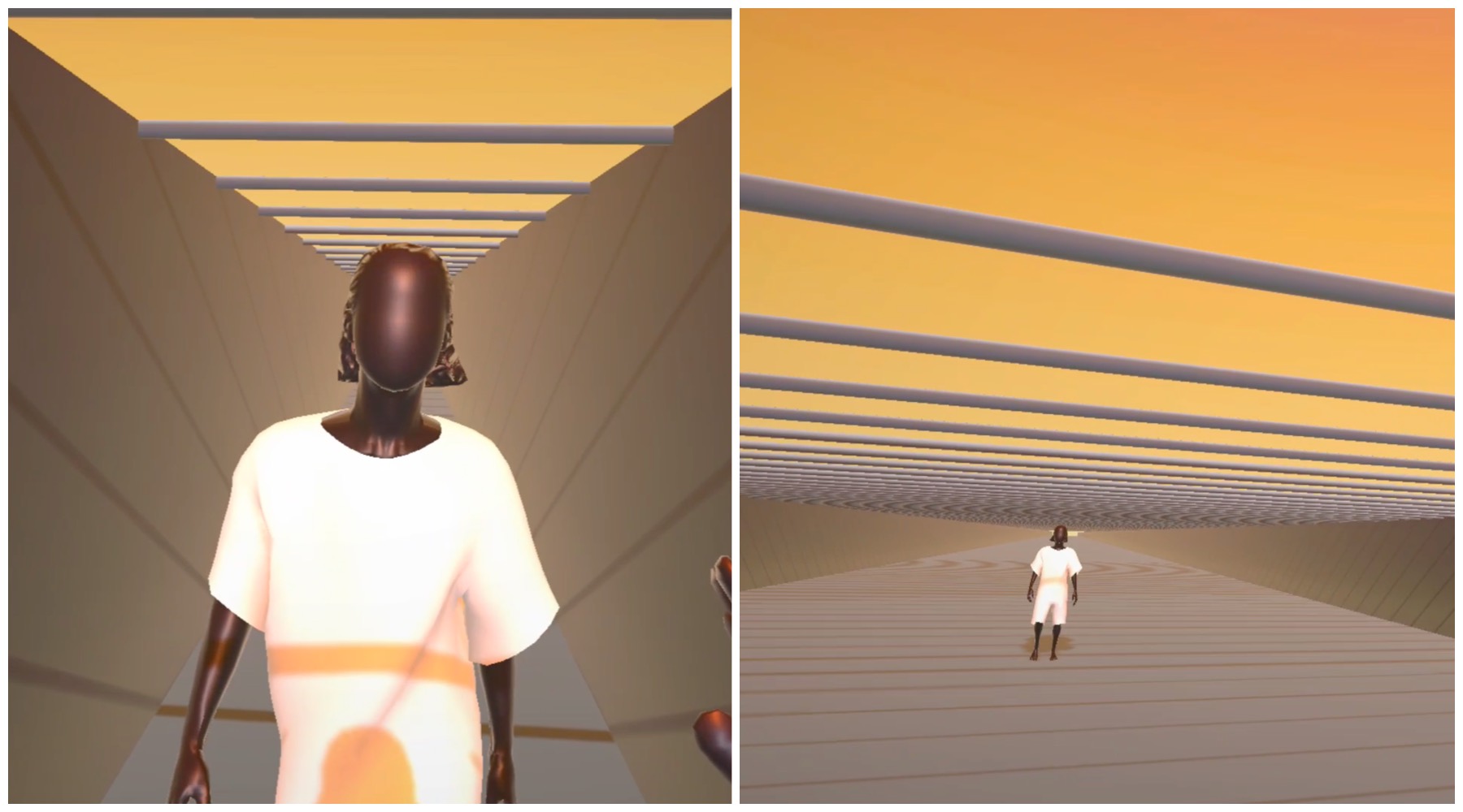 Screen captures from the AG VR exploration, showing characters and scenery